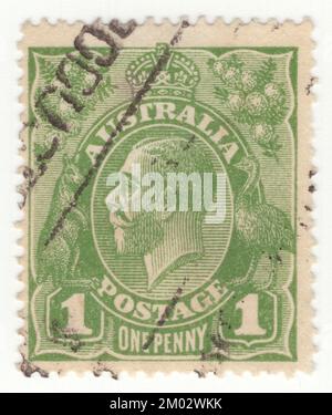 AUSTRALIE — 1924: Un timbre-poste vert de 1 pence montrant le portrait du roi George V (George Frederick Ernest Albert) était roi du Royaume-Uni et des dominions britanniques, et empereur de l'Inde, du 6 mai 1910 jusqu'à sa mort en 1936. Né sous le règne de sa grand-mère, la reine Victoria, George est le deuxième fils d'Albert Edward, prince de Galles, et est troisième dans la ligne de succession au trône britannique derrière son père et son frère aîné, le prince Albert Victor Banque D'Images