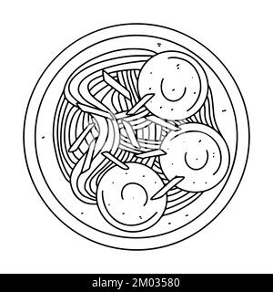 Boulettes de viande traditionnelles indonésiennes avec nouilles. L'une des spécialités indonésiennes les plus prisées dans un style de caniche dessiné à la main Illustration de Vecteur