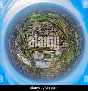 Photo aérienne, usine OQ Ruhrchemie, usine chimique, zone industrielle Waldteich, fisheye shot, Prise de vue à 360 degrés, Holten, Oberhausen, région de Ruhr, Nord du Rhin Banque D'Images