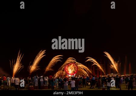 Doha Corniche Drone show avec Fire Works FIFA Fan Festival Corniche Banque D'Images