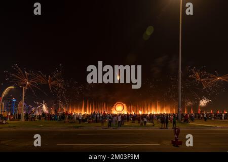 Doha Corniche Drone show avec Fire Works FIFA Fan Festival Corniche Banque D'Images