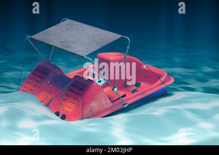 Pédalo sous l'eau au fond de l'océan. 3D rendu Banque D'Images