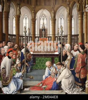 L'exhumation de Saint Hubert par le peintre néerlandais Rogier van der Weyden à la National Gallery, Londres, Royaume-Uni Banque D'Images