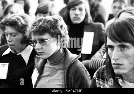 Le congrès étudiant Education démocratique de la jeunesse socialiste allemande des travailleurs (SDAJ) orientée vers le DKP, le 01.03.1975 à Brême, Allemagne, Europe Banque D'Images