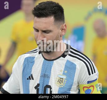 Qatar, Doha. 03rd décembre 2022. Coupe du monde de foot 2022: Argentine contre Australie Messi a pris deux buts. Messi célèbre son deuxième but. Crédit Messi: Seshadri SUKUMAR/Alamy Live News Banque D'Images