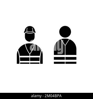 Symbole vectoriel des icônes de portrait d'ouvrier de construction. Homme avec casque de chantier. Illustration de Vecteur