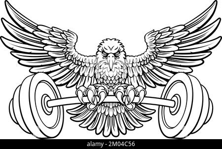 Bald Eagle Hawk Weight soulever Mascot et Barbell Illustration de Vecteur