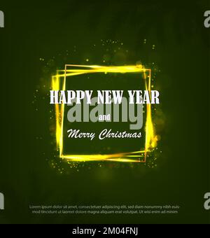 2023 flair square aux couleurs étincelantes et phosphorescentes. Illustration vectorielle Joyeux Noël et joyeux fond de la nouvelle année. Bannière de vœux des fêtes Illustration de Vecteur