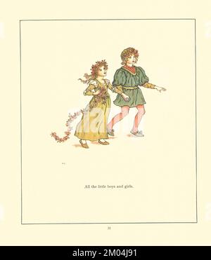 Tous les petits garçons et filles illustrés par KATE GREENAWAY (1846-1901) artiste et écrivain anglais. Pour le Piper de Hamelin par Robert Browning, 1812-1889 publié par Warne en 1910 Banque D'Images