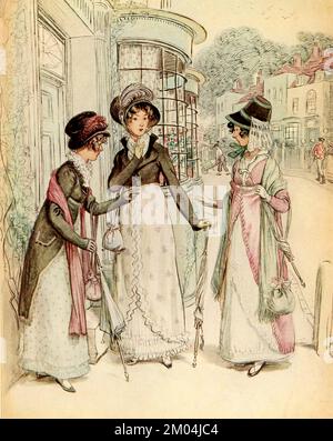 MME SUSAN: Ils soupçonnent depuis une semaine. De « Quality Street, a comique in four actions » par James Matthew Barrie, illustré par Hugh Thomson, Date de publication 1913 Éditeur London Hodder & Stoughton Quality Street est une comédie en quatre actes de J. M. Barrie, écrite avant son ouvrage plus célèbre Peter Pan. L'histoire est sur deux sœurs qui commencent une école 'pour les enfants de gentEEL'. Banque D'Images