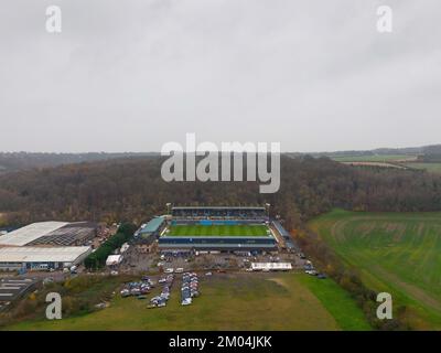 High Wycombe, Royaume-Uni. 04th décembre 2022. Une vue aérienne d'Adams Park devant le match Sky Bet League 1 Wycombe Wanderers vs Portsmouth à Adams Park, High Wycombe, Royaume-Uni, 4th décembre 2022 (photo de Nick Browning/News Images) à High Wycombe, Royaume-Uni le 12/4/2022. (Photo de Nick Browning/News Images/Sipa USA) crédit: SIPA USA/Alay Live News Banque D'Images