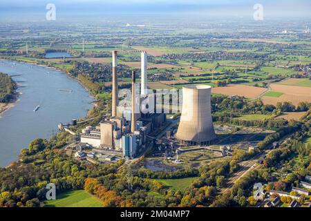 Vue aérienne, centrale électrique de Voerde sur le Rhin, centrale thermique au charbon désaffectée, Eppinghoven, Dinslaken, région de la Ruhr, Rhénanie-du-Nord-Westphalie, Banque D'Images