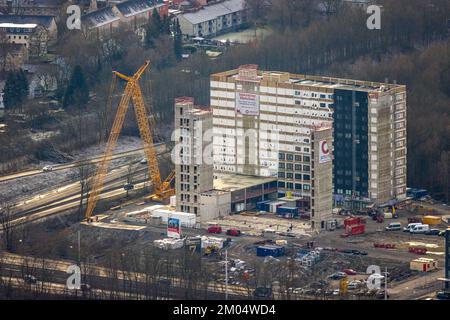Vue aérienne, chantier de construction et nouvelle construction d'un complexe de construction modulaire au Campus communautaire de l'Universitätsstraße in Banque D'Images