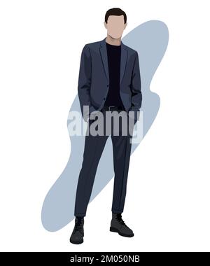 Homme d'affaires élégant dans un costume d'affaires sur un arrière-plan intéressant caricature personnages mâles. Hommes en vêtements de mode. Vecteur de style plat Illustration de Vecteur