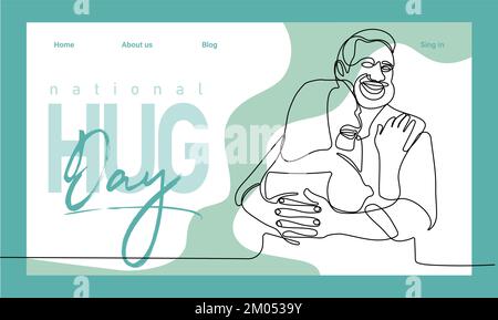 Contour simple main continu de bannière Web ou de page d'arrivée avec un concept hug jour et une relation de famille heureuse. Illustration vectorielle colorée. Illustration vectorielle Illustration de Vecteur