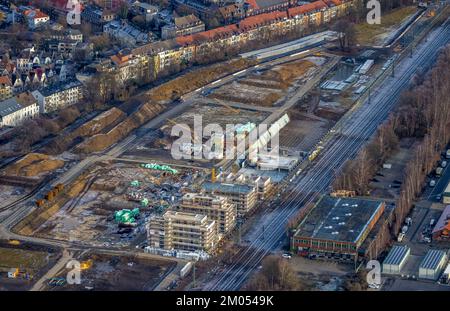 Luftbild, Baustelle Kronprinzenviertel für Neubau von Wohnungen am Wasserturm Südbahnhof im Stadtteil Westfendamm in Dortmund, Ruhrgebiet, Nordrhein Banque D'Images