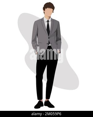 Homme d'affaires élégant dans un costume d'affaires sur un arrière-plan intéressant caricature personnages mâles. Hommes en vêtements de mode. Vecteur de style plat Illustration de Vecteur