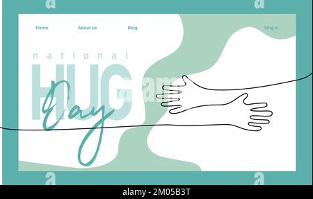 Contour simple main continu de bannière Web ou de page d'arrivée avec un concept hug jour et une relation de famille heureuse. Illustration vectorielle colorée. Illustration vectorielle Illustration de Vecteur