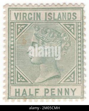ÎLES VIERGES - 1883 : timbre-poste vert ½ pence montrant le portrait de la reine Victoria. Victoria (Alexandrina Victoria) fut reine du Royaume-Uni de Grande-Bretagne et d'Irlande du 20 juin 1837 jusqu'à sa mort en 1901. Son règne de 63 ans et sept mois a été plus long que celui de n'importe quel monarque britannique précédent et est connu comme l'ère victorienne. C'était une période de changement industriel, politique, scientifique et militaire au Royaume-Uni, marquée par une grande expansion de l'Empire britannique Banque D'Images
