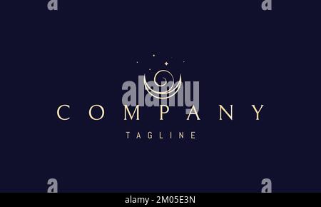 Logo vectoriel doré sur lequel une image abstraite d'une lune inversée avec une vague. Illustration de Vecteur