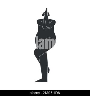 Illustration vectorielle isolée avec silhouette noire plate de la femme faisant la finition. La femme athlétique apprend la posture du yoga Garudasana. Exercice sportif Illustration de Vecteur