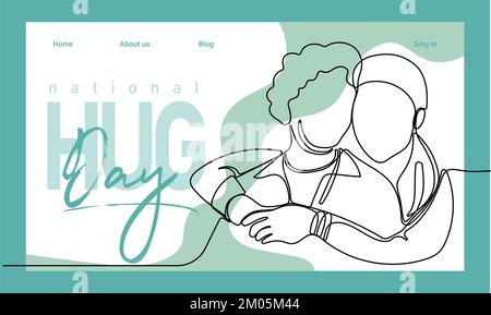 Contour simple main continu de bannière Web ou de page d'arrivée avec un concept hug jour et une relation de famille heureuse. Illustration vectorielle colorée. Illustration vectorielle Illustration de Vecteur