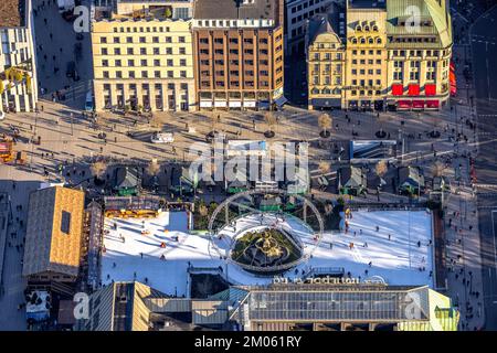 Vue aérienne, PATINOIRE DU monde d'hiver DEG au niveau de la Corneliusplatz, centre-ville, Düsseldorf, Rhénanie-du-Nord-Westphalie, Allemagne, Cornelius Wel Banque D'Images