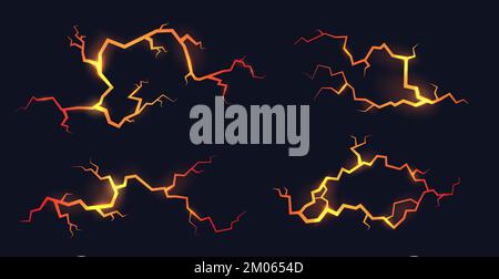 Fissures brillantes. Fissure volcanique, lave liquide en fusion ou magma phosphorescent, rupture de pierre effet de fissure rouge sur la surface de la roche, puissance de tremblement de terre de fond d'enfer brisé, illustration de vecteur garésie du feu de magma en fusion Illustration de Vecteur