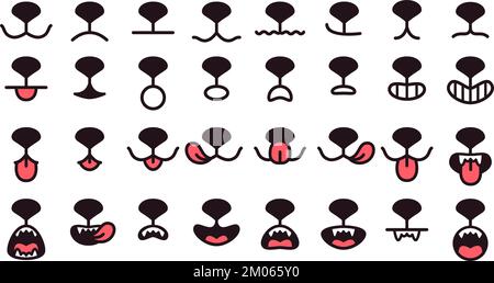 La bouche des chiens. Visage de chien peint avec une délicieuse langue et un nez pour l'emblème de vétérinaire, soin chien adorable animal de compagnie de soin, l'émotion de chiot, la bouche ouverte fermée bébé animal de vecteur ingénieux illustration de la bouche de chien Illustration de Vecteur