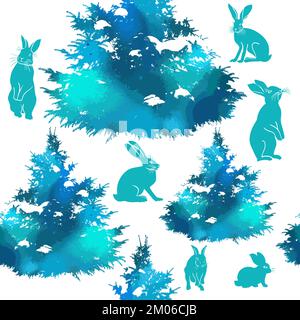 Lièvres et arbres de Noël sans coutures. Illustration vectorielle Illustration de Vecteur