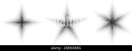 Ensemble d'étoiles à grains en pointillés. Collection d'astérisques de texture de bruit noir. Évasements noirs. Scintillements demi-tons. Vecteur Illustration de Vecteur