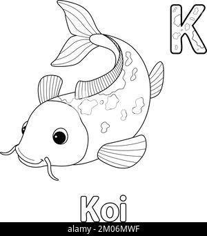 Koi Animal Alphabet ABC coloration isolée page K Illustration de Vecteur