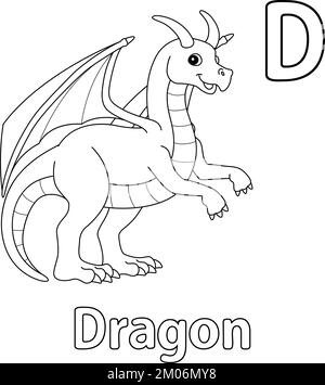 Alphabet d'animal de dragon ABC coloration isolée D Illustration de Vecteur