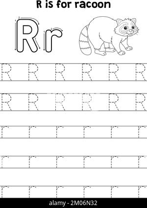 Motif animal raton laveur lettre ABC coloriage page R Illustration de Vecteur