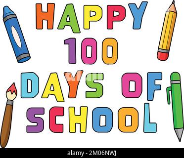 100th Day of School Text Book Cartoon Clipart Illustration de Vecteur