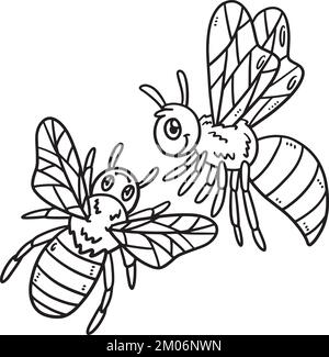 Spring Two Bees page de coloriage isolée pour enfants Illustration de Vecteur