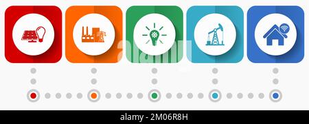 Icônes vectorielles de l'industrie et de la technologie, collection de boutons Web de conception plate d'énergie et d'énergie renouvelable, modèle d'infographie de concept d'entreprise Illustration de Vecteur