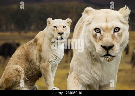 Un rare Lioness blanc Banque D'Images