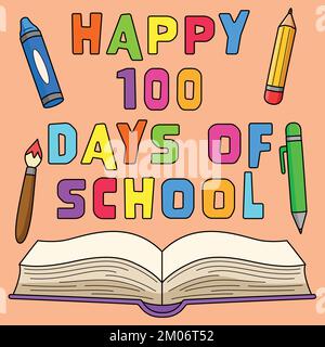 100th Day of School Text Book Colon Illustration de Vecteur