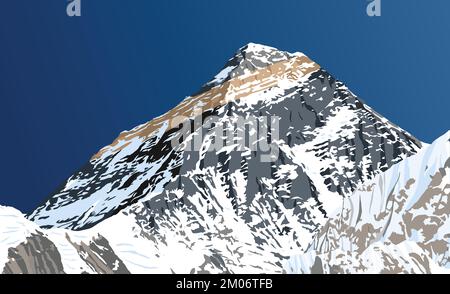 Mont Everest du côté népalais vu de gokyo, illustration vectorielle, Mont Everest à 8 848 m, vallée de Khumbu, parc national de Sagarmatha, Népal Himalaya mou Illustration de Vecteur