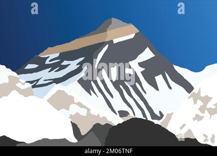 Mont Everest du côté népalais vu de gokyo, illustration vectorielle, Mont Everest à 8 848 m, vallée de Khumbu, parc national de Sagarmatha, Népal Himalaya mou Illustration de Vecteur