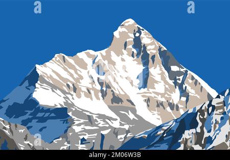 Illustration du vecteur du mont Nanda Devi, l'un des meilleurs monts de l'Himalaya indien, vu de Joshimath Auli, Uttarakhand, Inde, Himalaya indien mounta Illustration de Vecteur