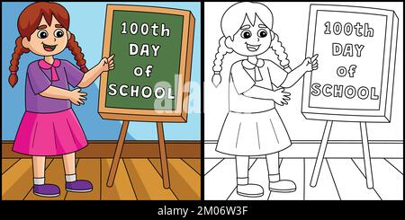 100th jour de l'école Student Girl Illustration Illustration de Vecteur