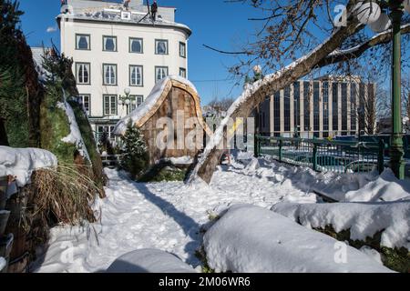 Sac de Noël sur la rue du petit Champlain à Québec Banque D'Images