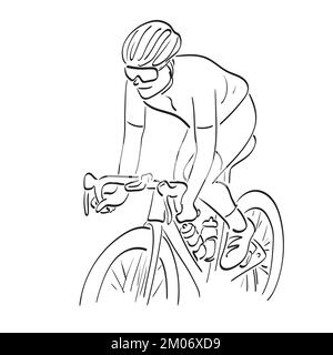line art cyclat mâle pédalant sur un vélo de course illustration vecteur main dessiné isolé sur fond blanc Illustration de Vecteur