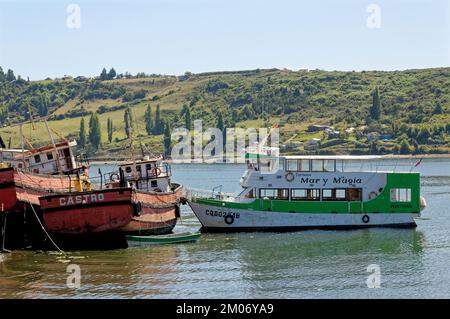 Vue sur Golfo de Ancud - Castro Bay, île Chiloo dans le district des lacs du Chili. 16th février 2014 - Castro, Chili, Amérique du Sud Banque D'Images