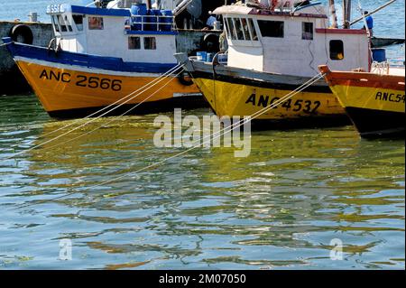 Bateaux de pêche à Golfo de Ancud - Castro Bay, île Chiloo dans le district des lacs du Chili. 16th février 2014 - Castro, Chili, Amérique du Sud Banque D'Images