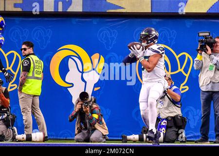 Seattle Seahawks tight end Noah Gindorff (46) and tight end Colby Parkinson  (84) walk off the