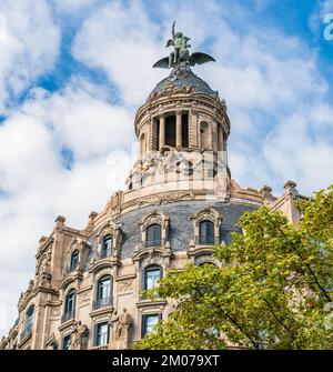 Construction de l'Union et du Phoenix, Barcelone, Catalogne, Espagne, Europe Banque D'Images