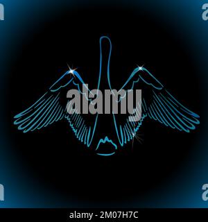 Magnifique silhouette abstraite multicolore d'un cygne. Mise en plan d'une ligne. Cygne bleu sur fond noir. Illustration vectorielle Illustration de Vecteur